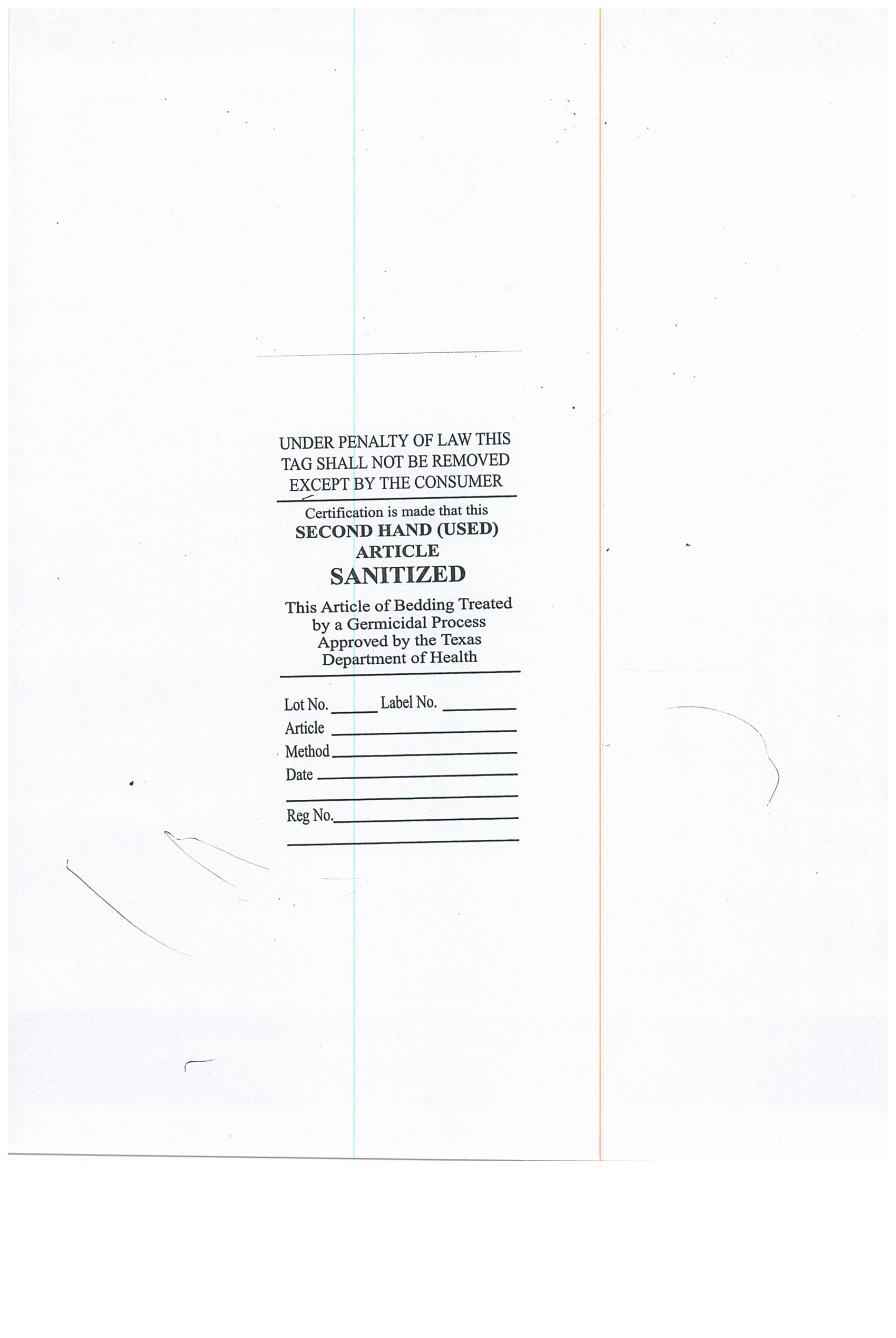 (image for) Sanitized Labels TDH (for Bedding) pkg. (100)